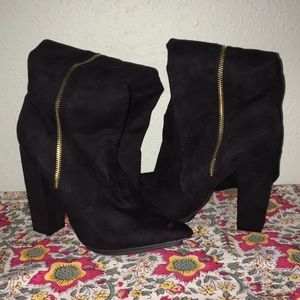Tall Microfiber Black Boots w/ Gold Zipper